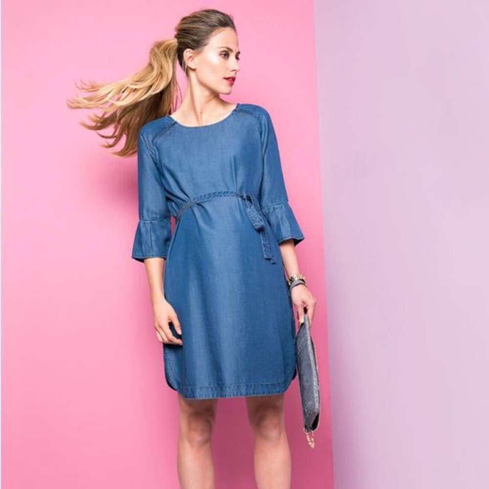 SERAPHINE Chambray Denim Maternity & Nursing Dress